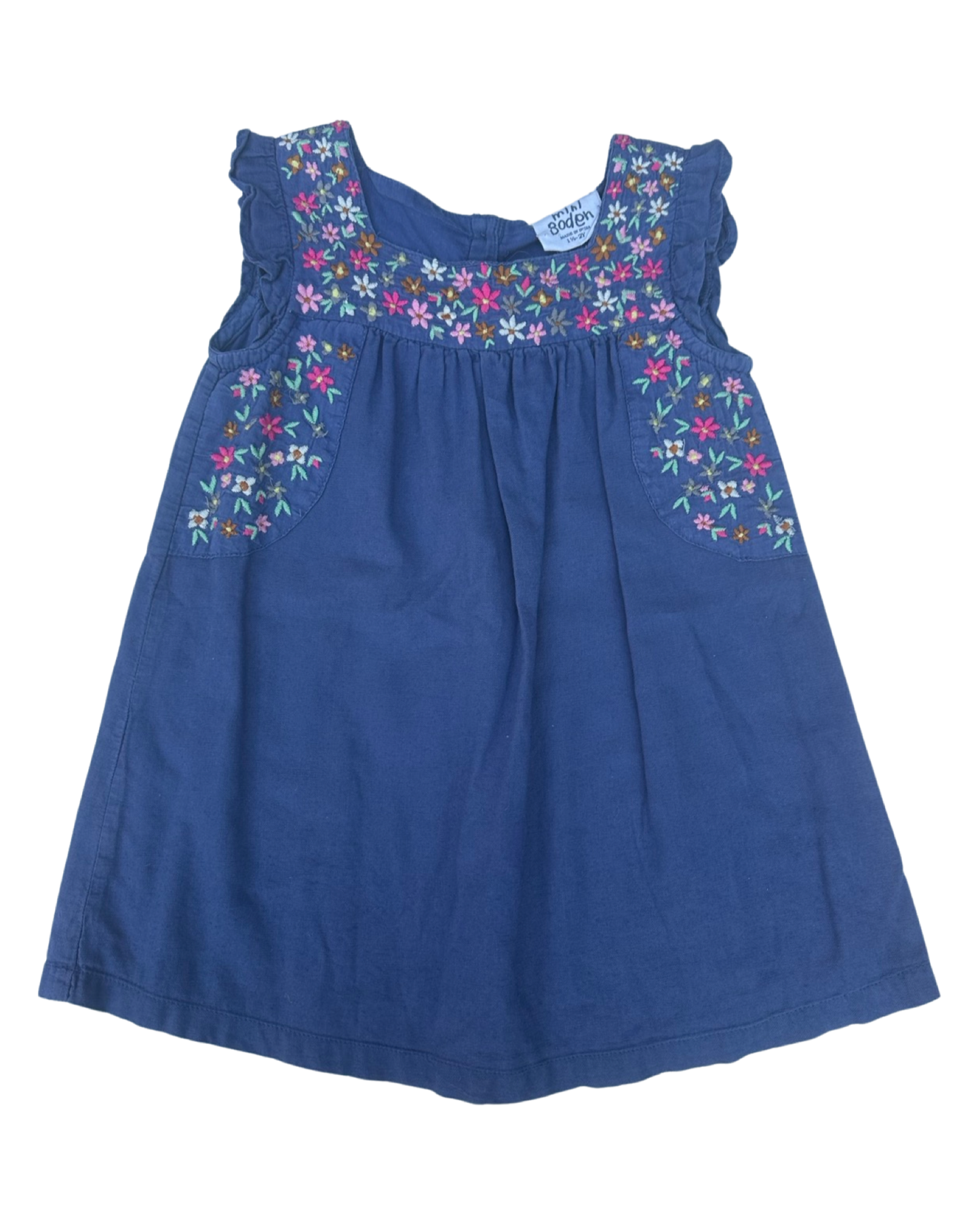 Baby Boden blue cotton floral dress (size 18-24mths)