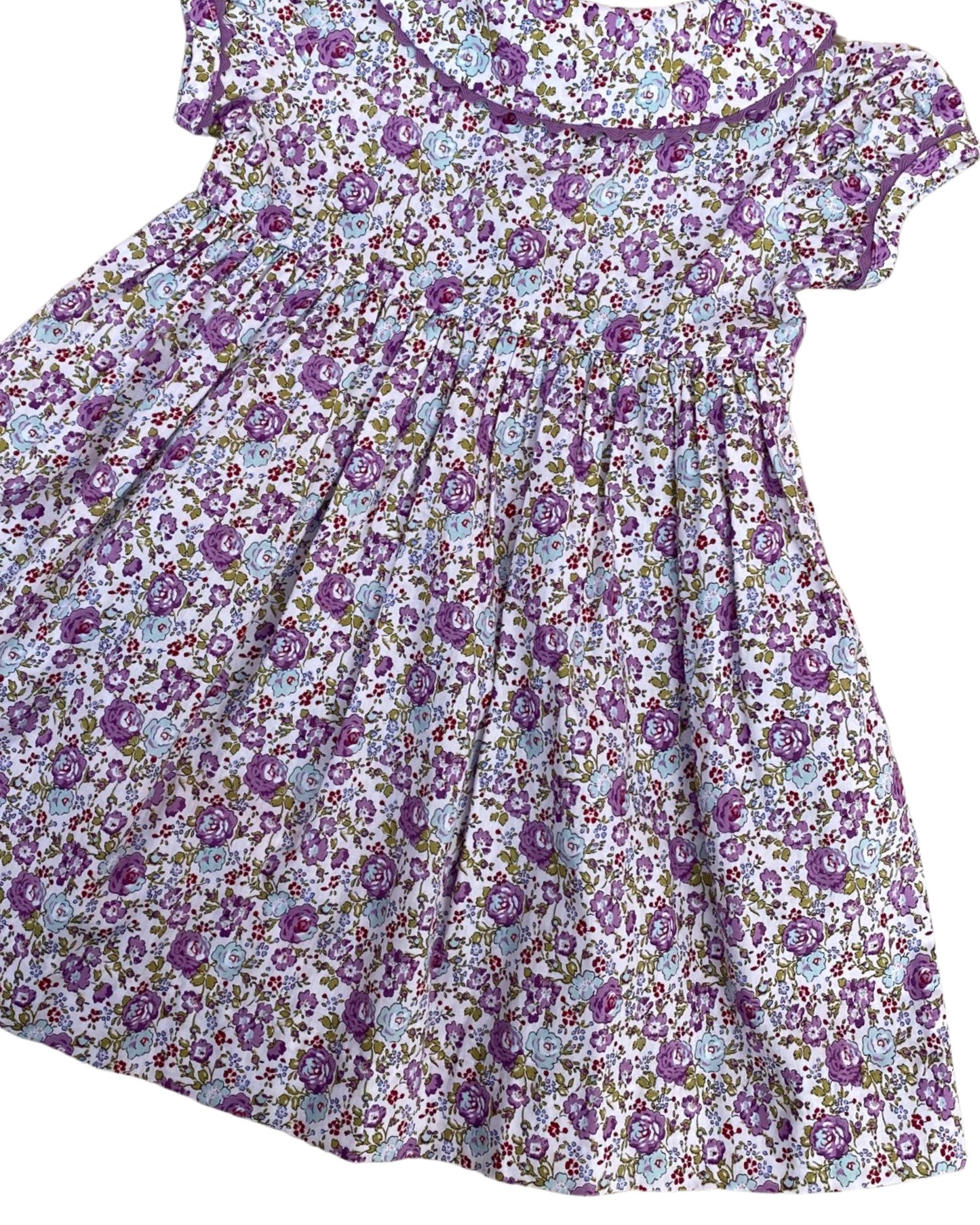 Rachel Riley floral print button down dress with flocked collar and matching nappy cover (6-9mths)