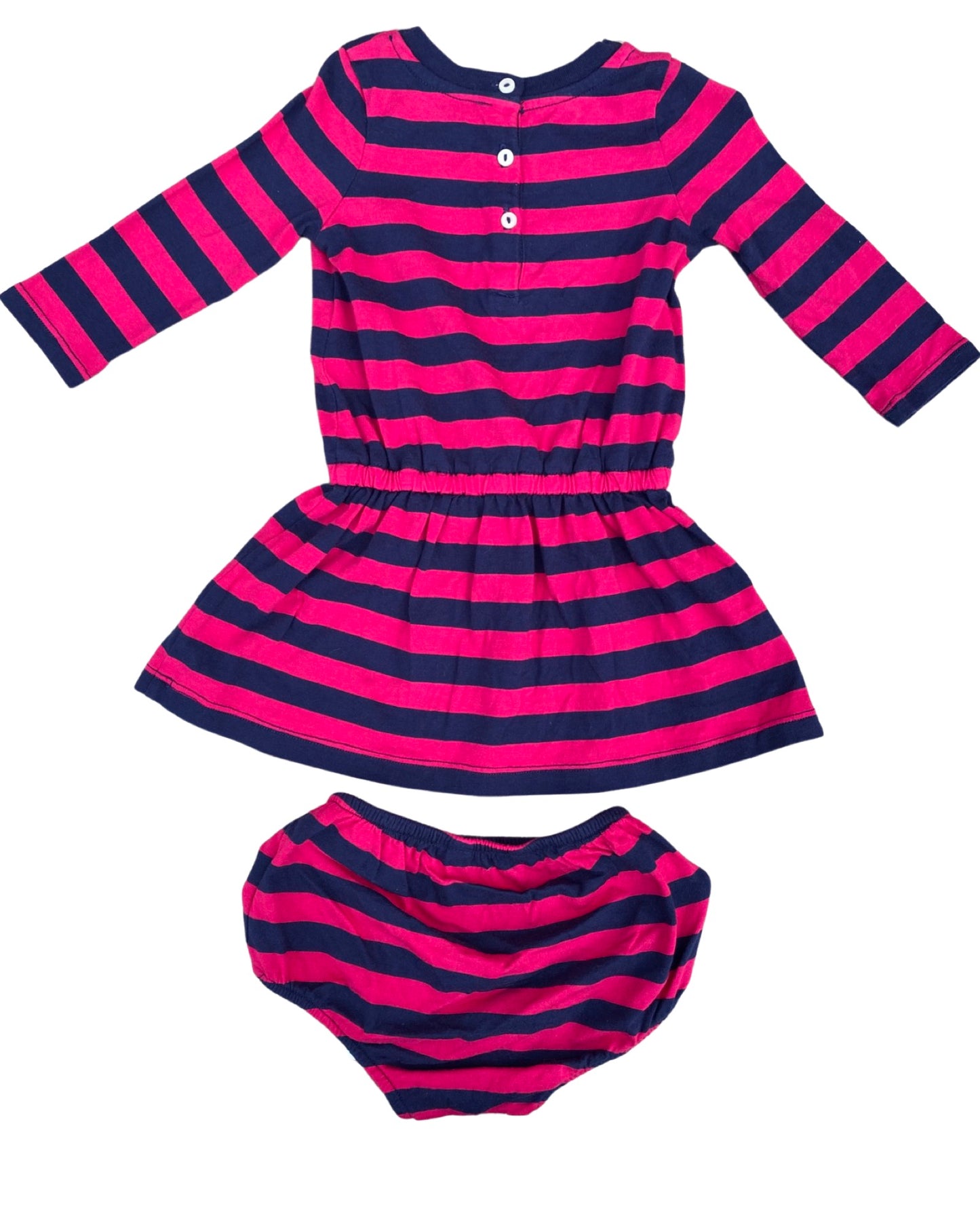 Ralph Lauren striped navy/pink jersey dress with matching nappy cover (3-6mths)
