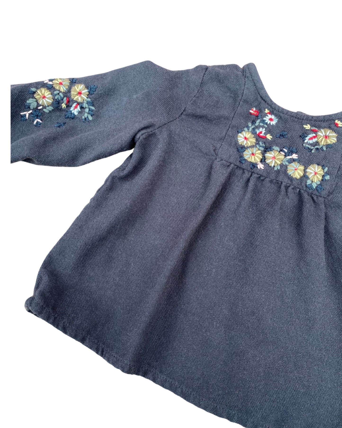 Bonpoint dark grey cotton blouse with floral embroidery (3-6mths)