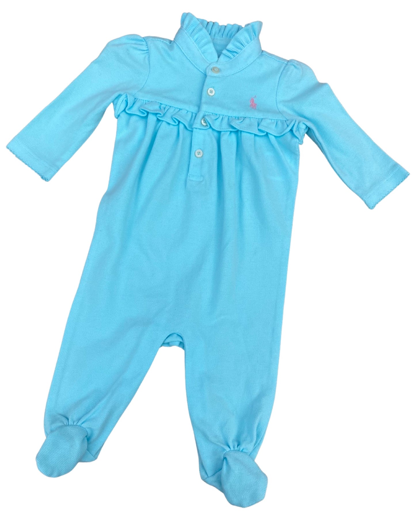 Ralph Lauren baby blue onesie with frill detail (0-3mths)