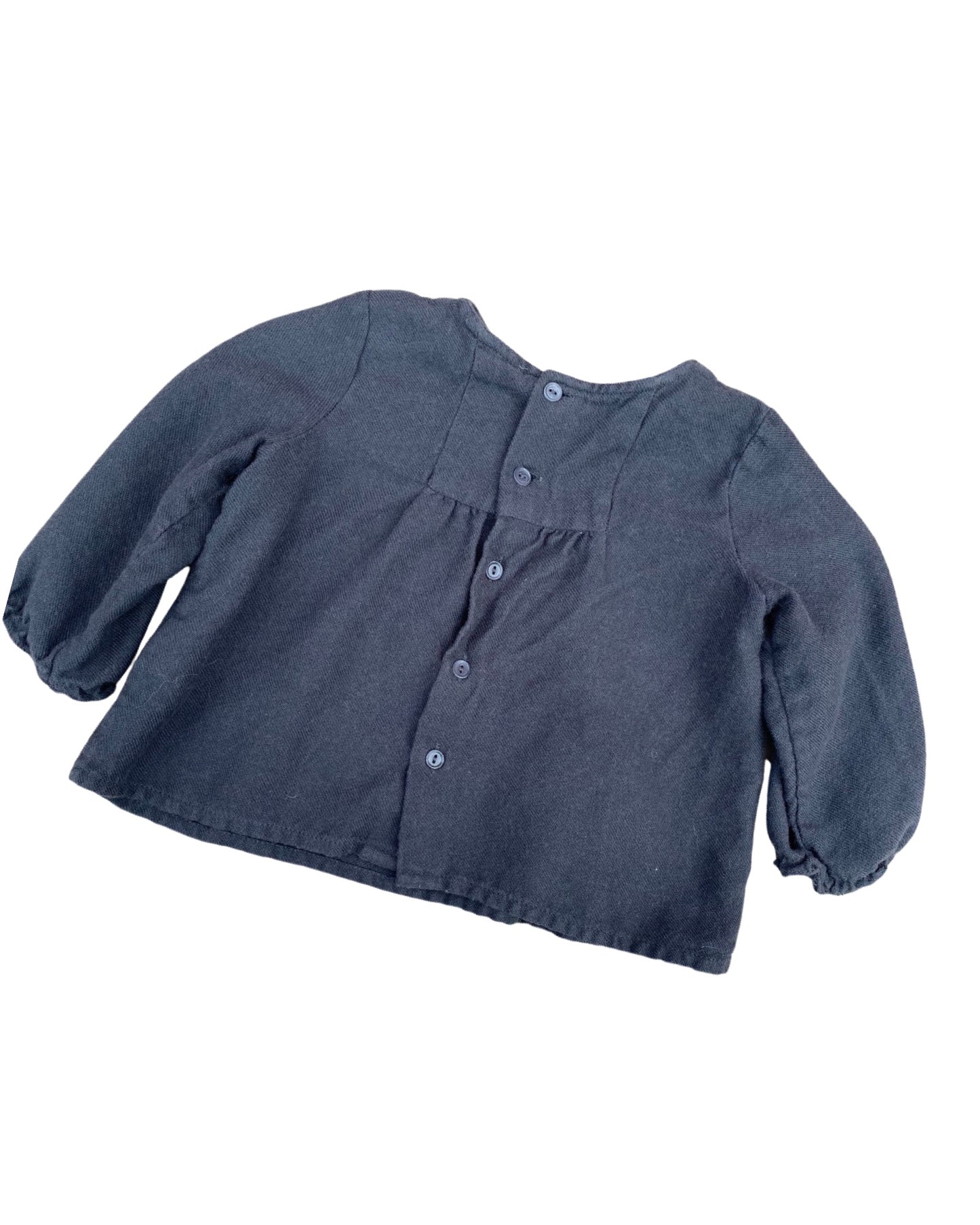 Bonpoint dark grey cotton blouse with floral embroidery (3-6mths)