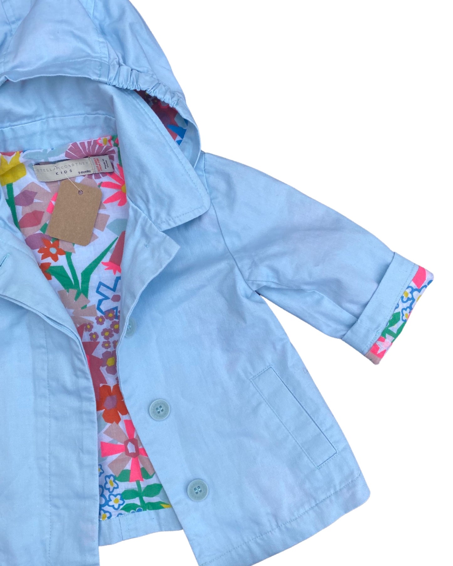 Stella McCartney baby blue lightweight parka jacket with floral lining (6-9mths)