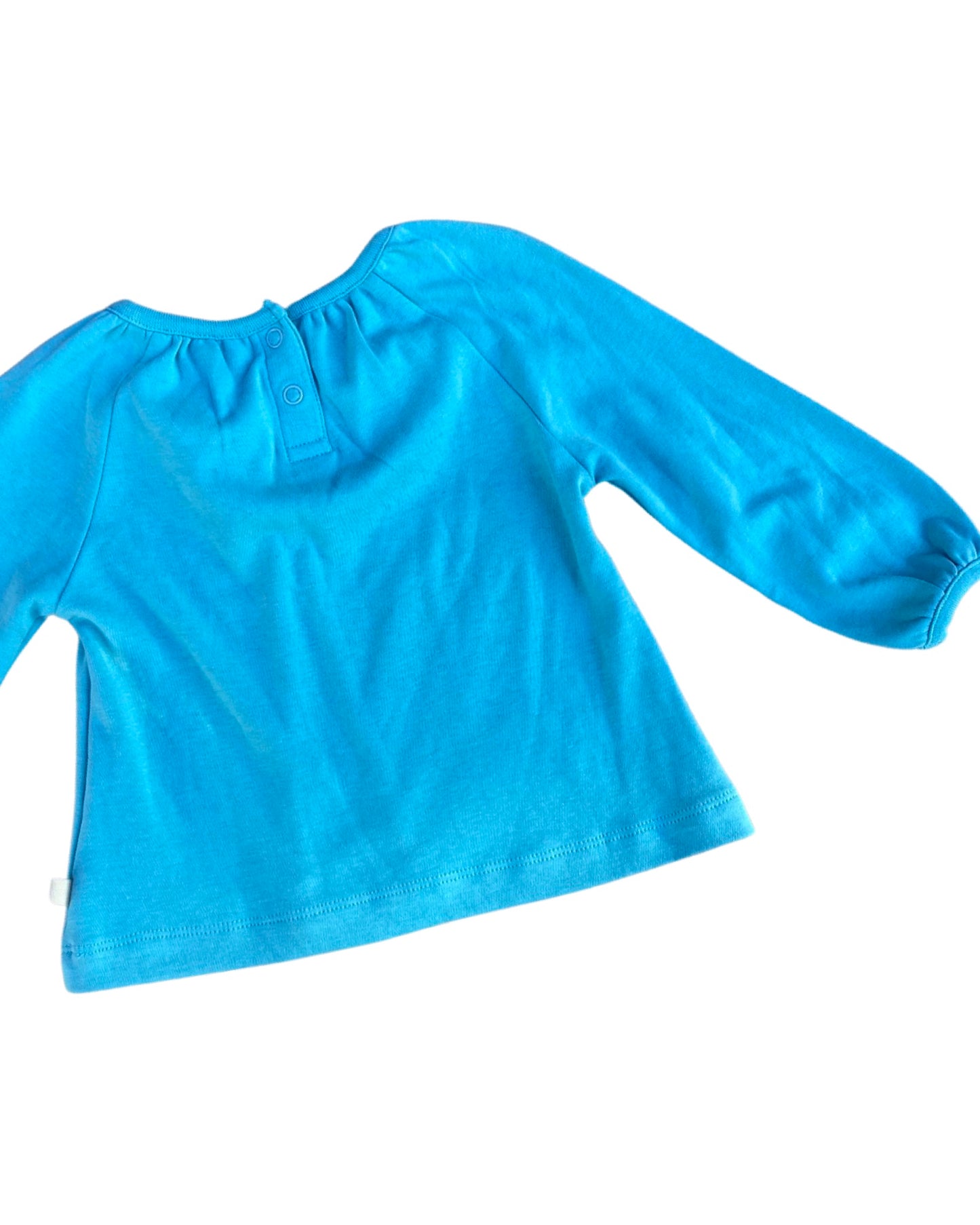 Frugi long sleeve cornflower blue top with embroidered fox (9-12mths)