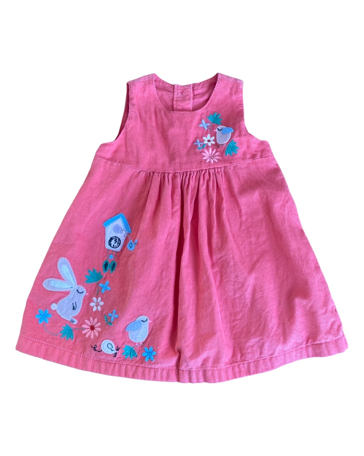 M&S pink needlecord embroidered dress (9-12mths)