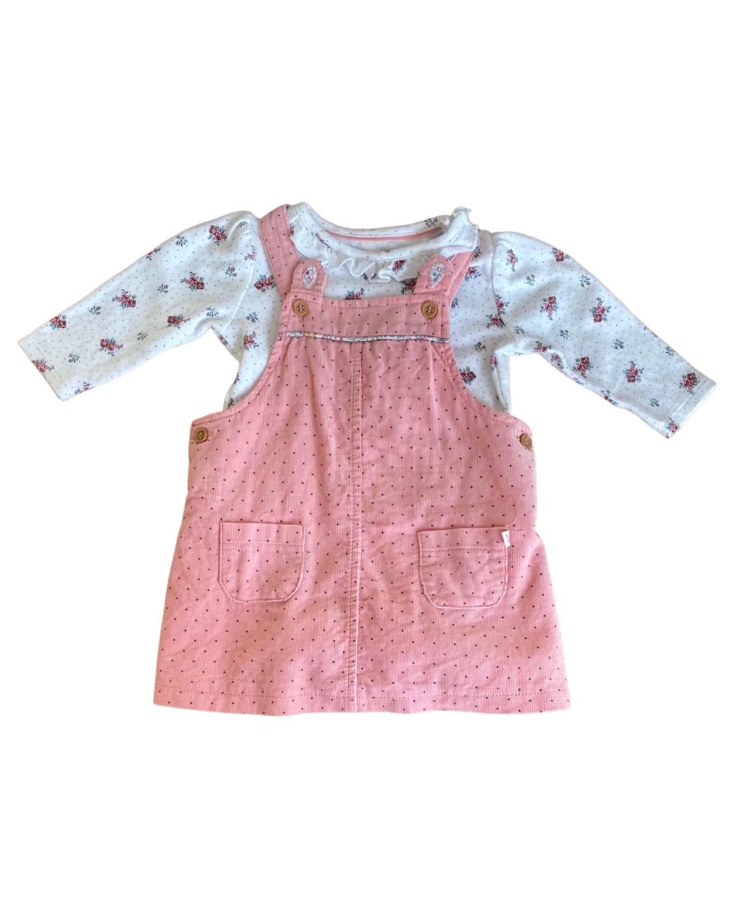 Mothercare dotty cord bunny dress with floral bodysuit (3-6mths)