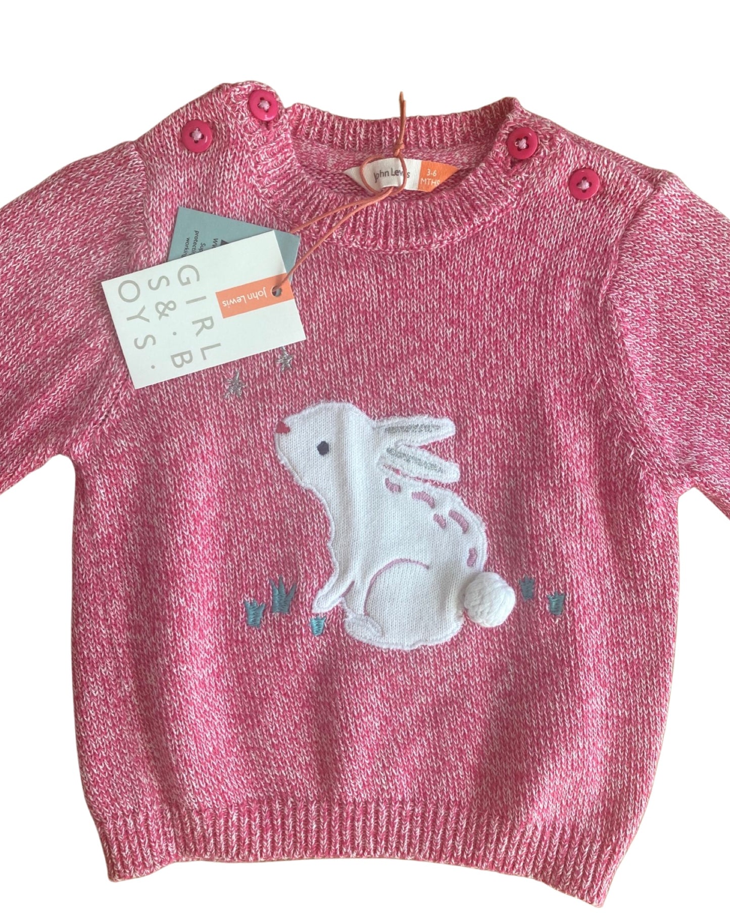 John Lewis knit jumper with embroidered bunny (3-6mths)