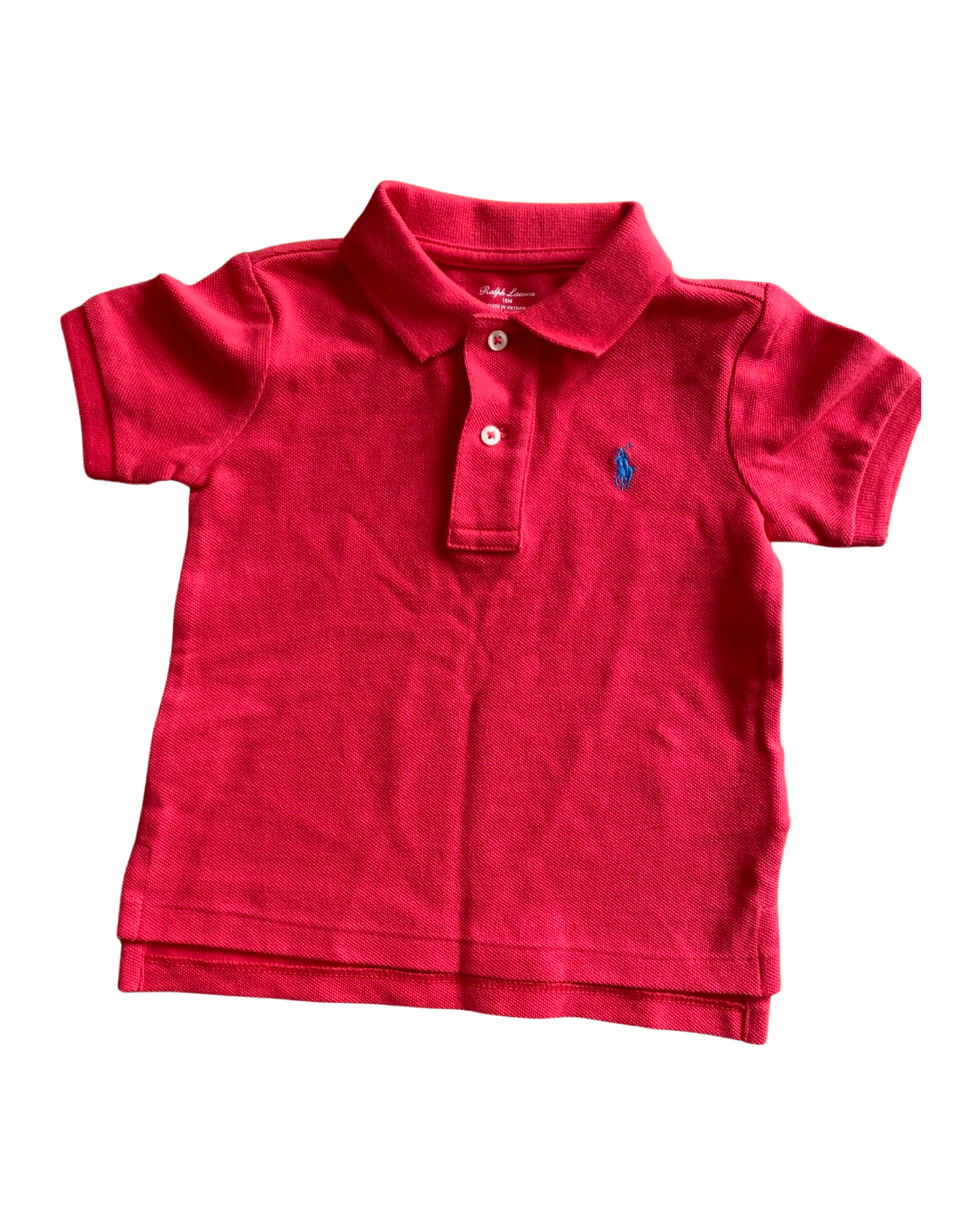 Ralph Lauren short sleeve coral red polo shirt (12-18mths)