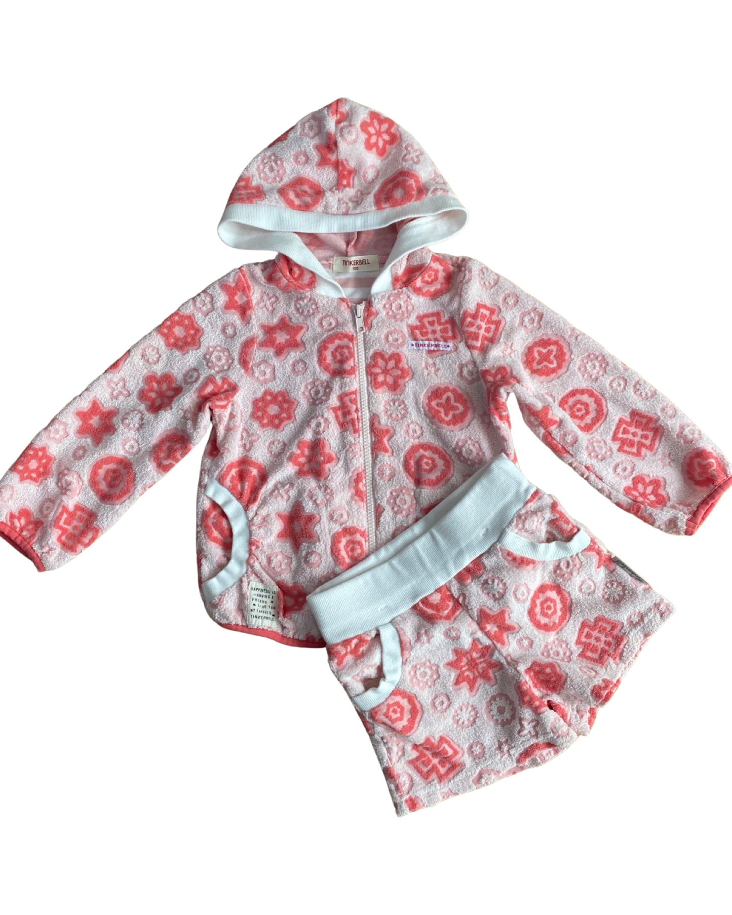 Tinkerbell Japan pink patterned terry towelling 2 piece set (3-4yrs)