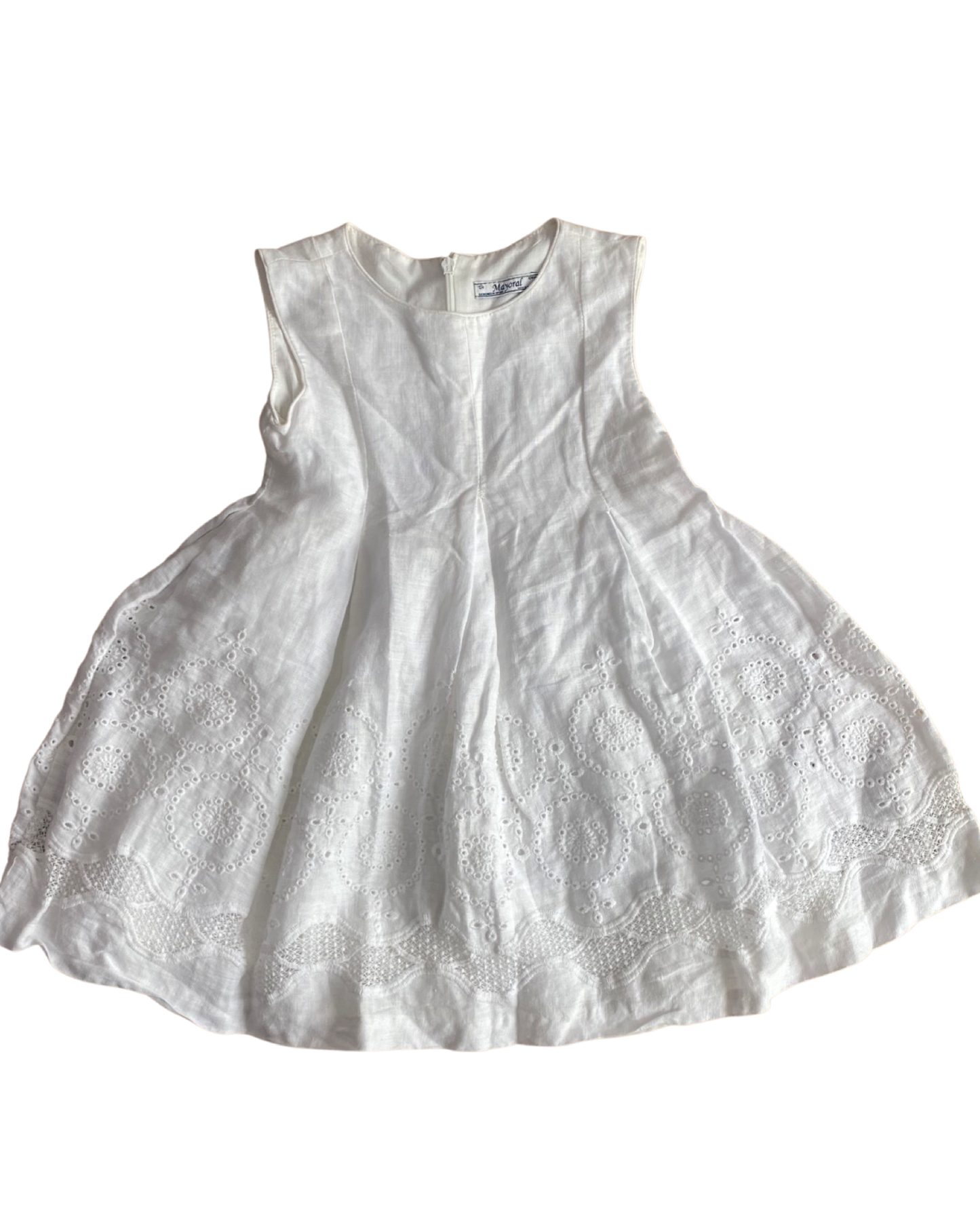 Mayoral white linen dress with eyelet lace trim (3-4yrs)