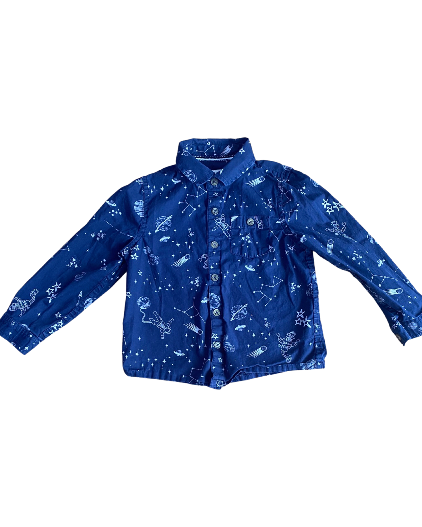 Monsoon space print navy cotton shirt (3-4yrs)