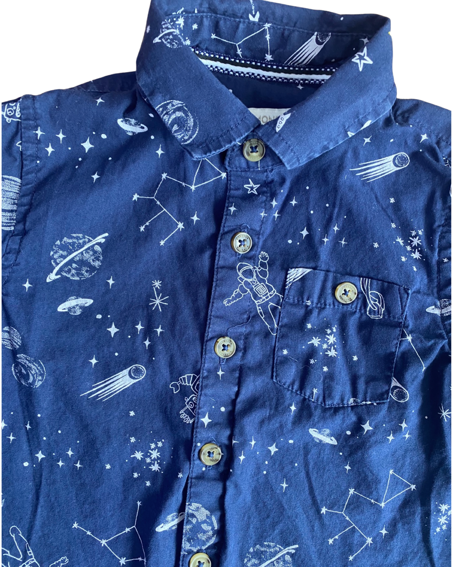 Monsoon space print navy cotton shirt (3-4yrs)