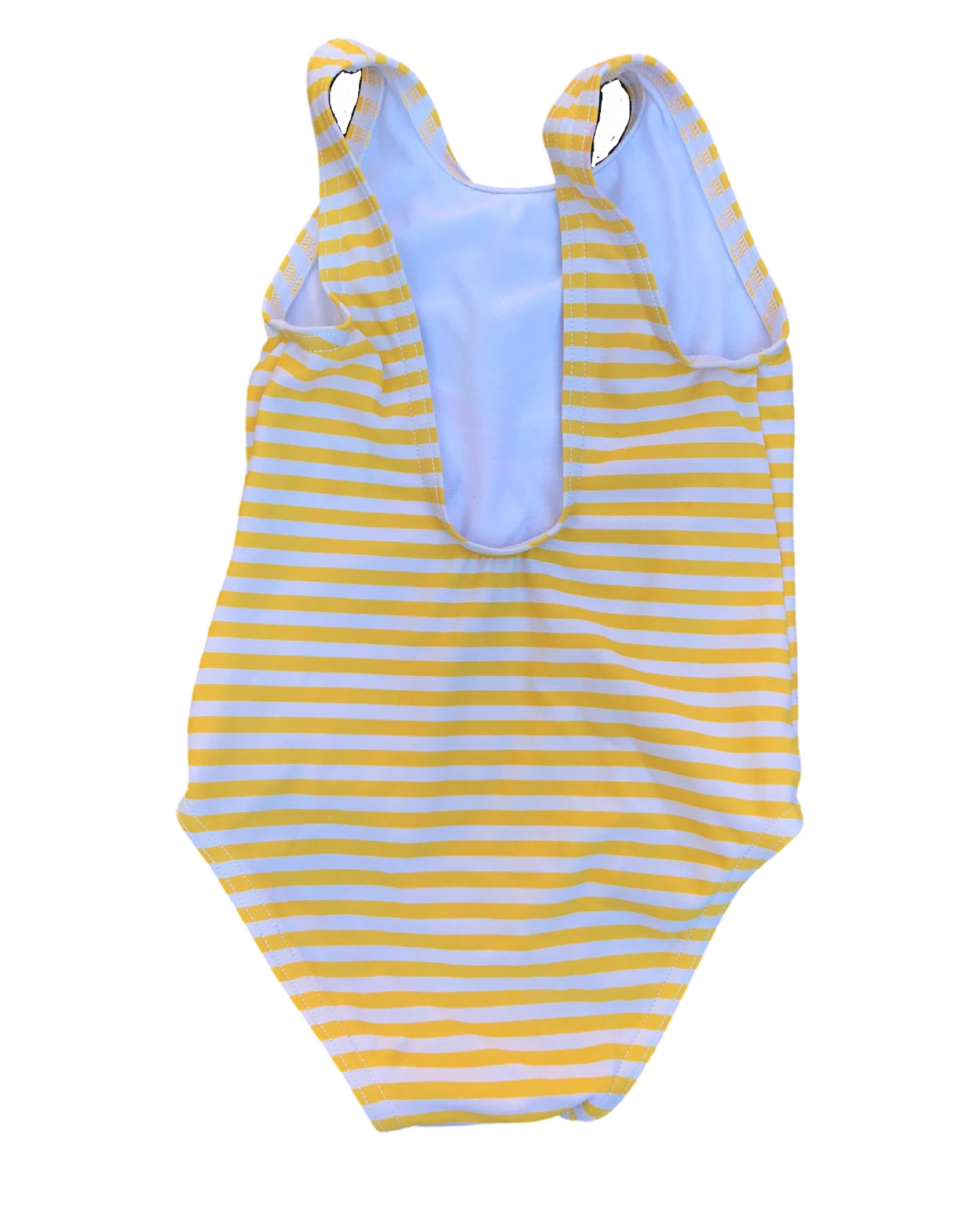 John Lewis yellow striped swimsuit with flamingo appliqué (size 9-12mths)