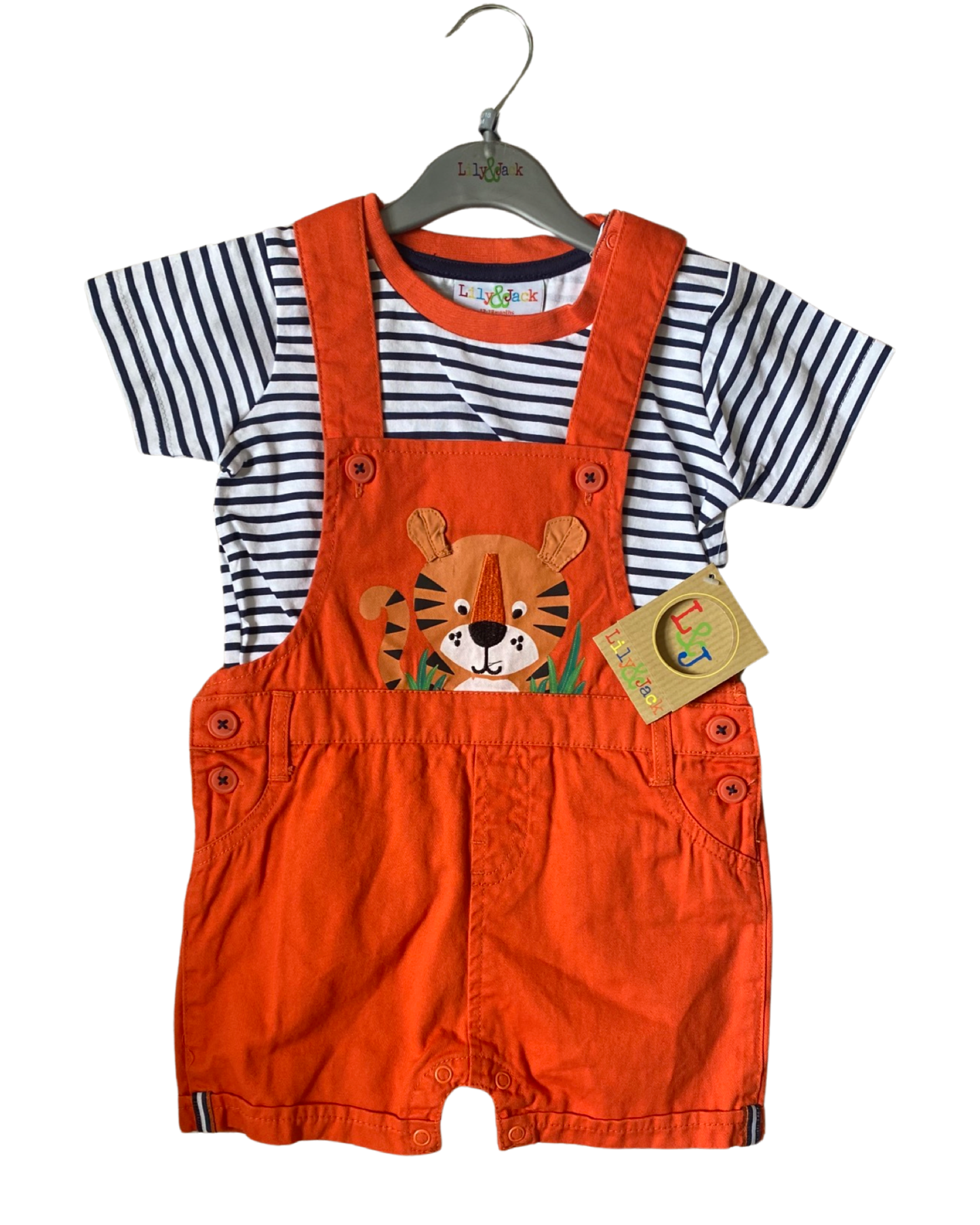 Lily & Jack short tiger dungarees & t shirt set (size 12-18mths)