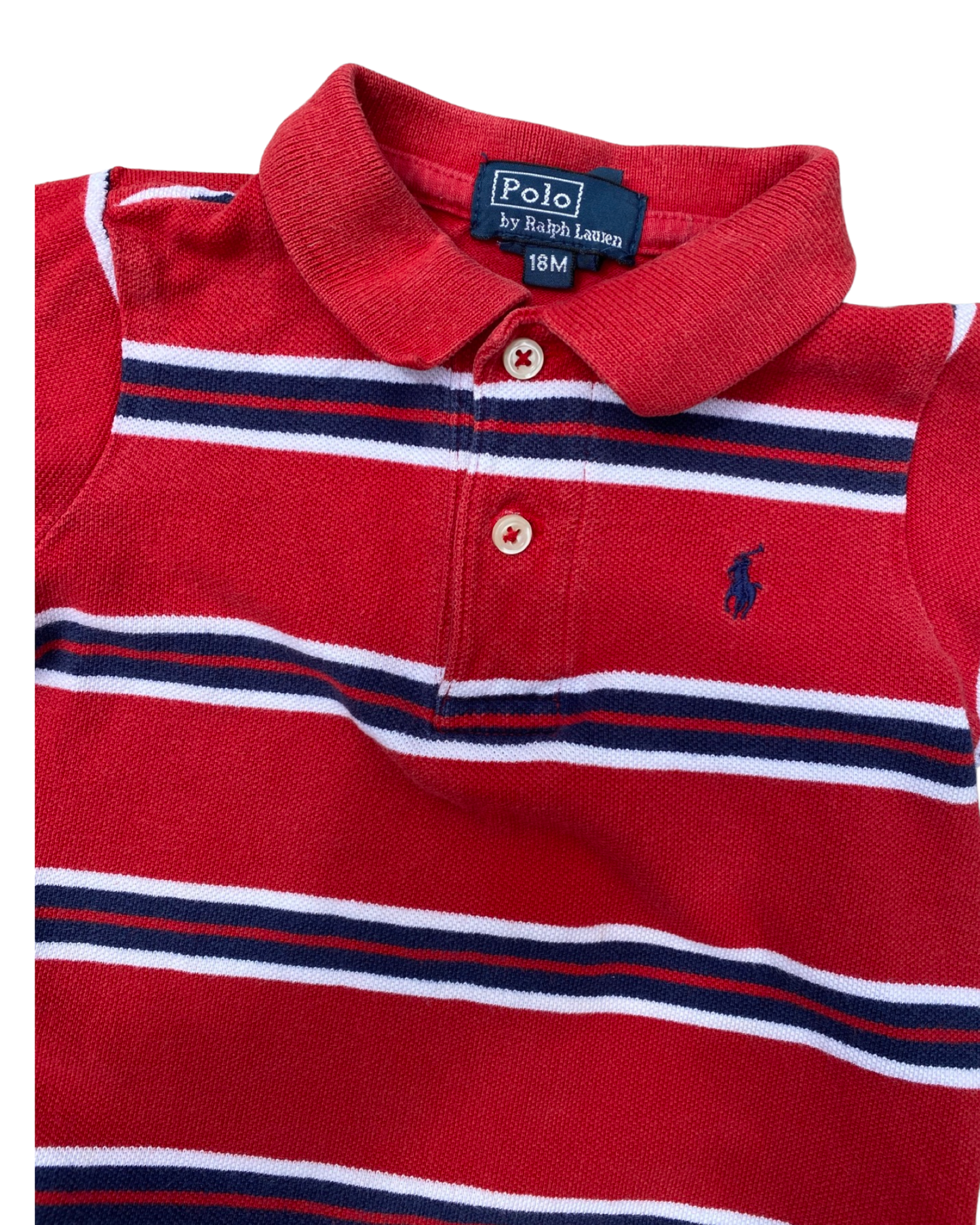 Ralph Lauren red & navy striped polo shirt (size 12-18mths)