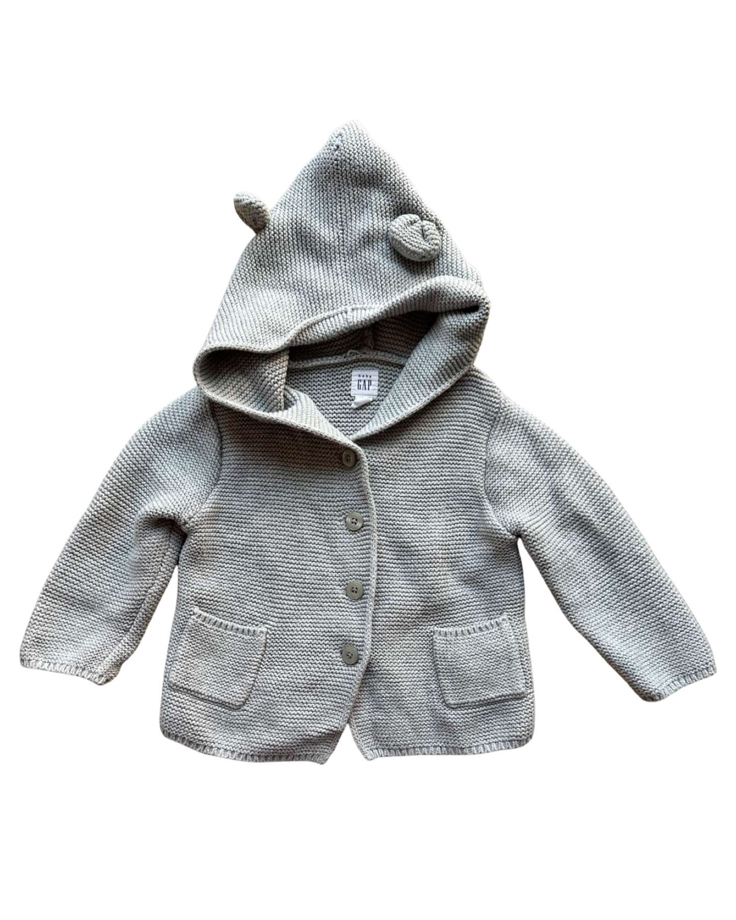 Baby Gap hooded Brannan Bear cardigan in grey (size 12-18mths)