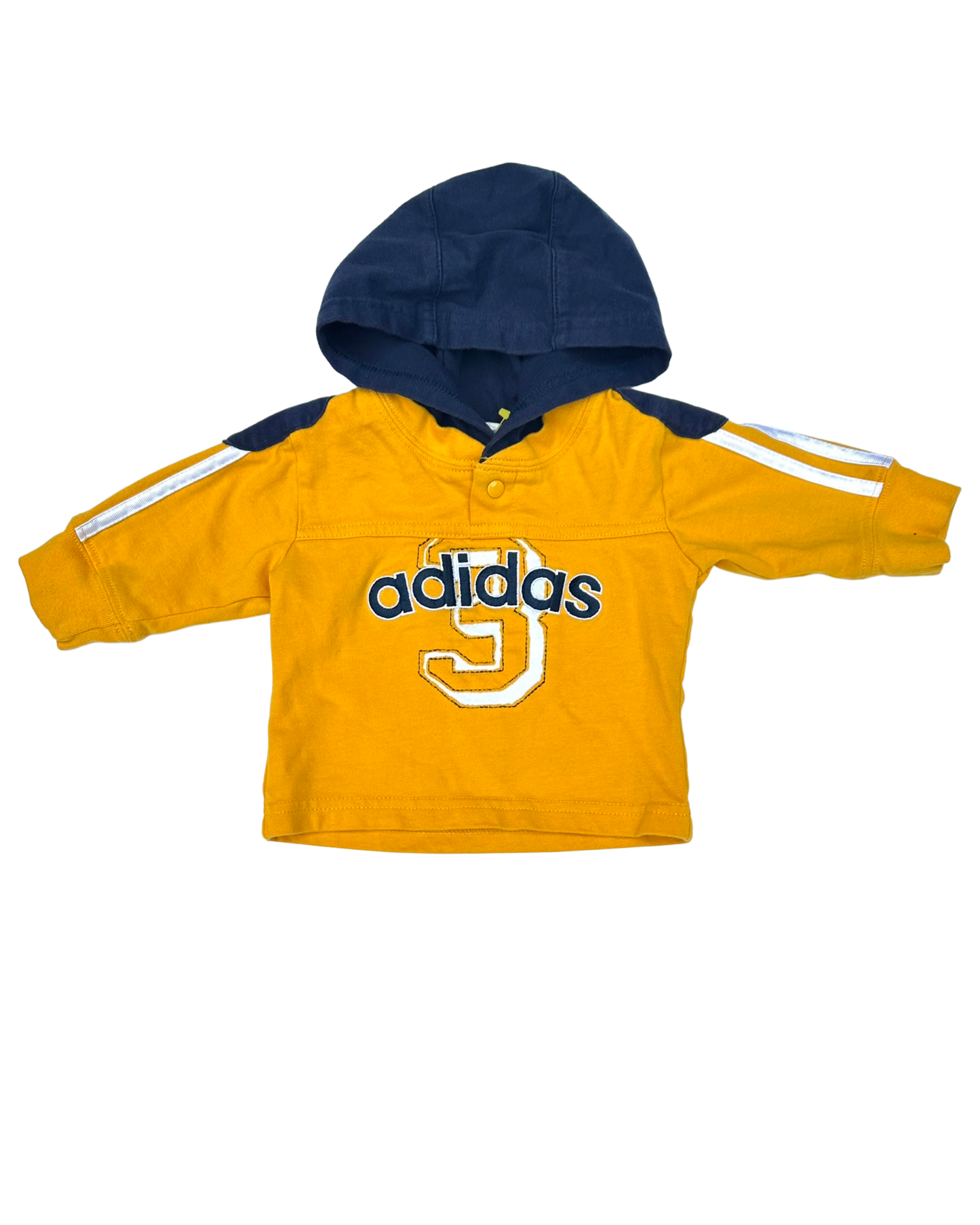 Adidas 3 stripe yellow hooded top (0-3mths)