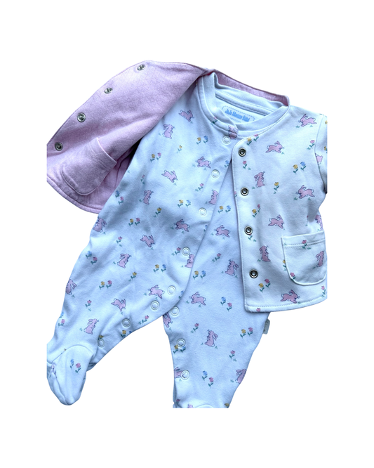 JoJo Maman Bebe bunny print 2 piece sleepsuit & jacket (size newborn)