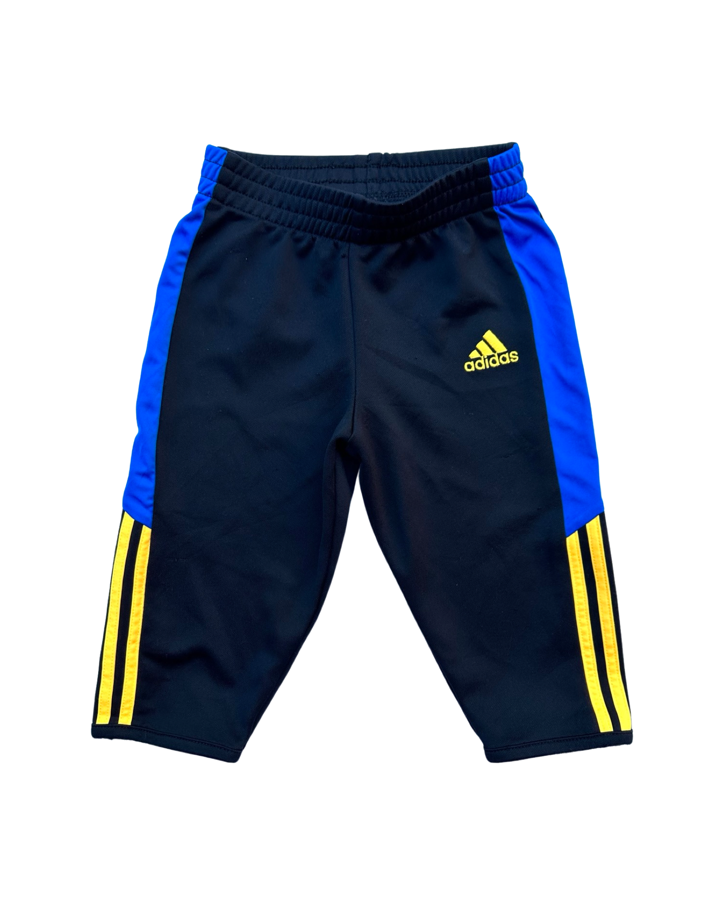 Vintage Adidas 3 stripe joggers in black/blue/yellow (9-12mths)